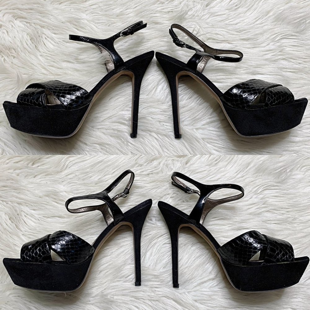 Sam Edelman Mason Embossed Leather Strappy Sandal in Black - Picture 4 of 13